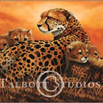 Cheetahs, original oil painting of a big cat with her cubs by Eugenia Talbott