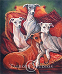 Portrait of four Italian Greyhounds, oil painting by Eugenia Talbott