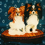 Free standing painting of two Papillons, painted on wood