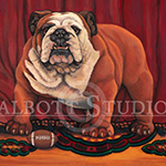 Let's Play Ball, painting of a bulldog with football by Eugenia Talbott